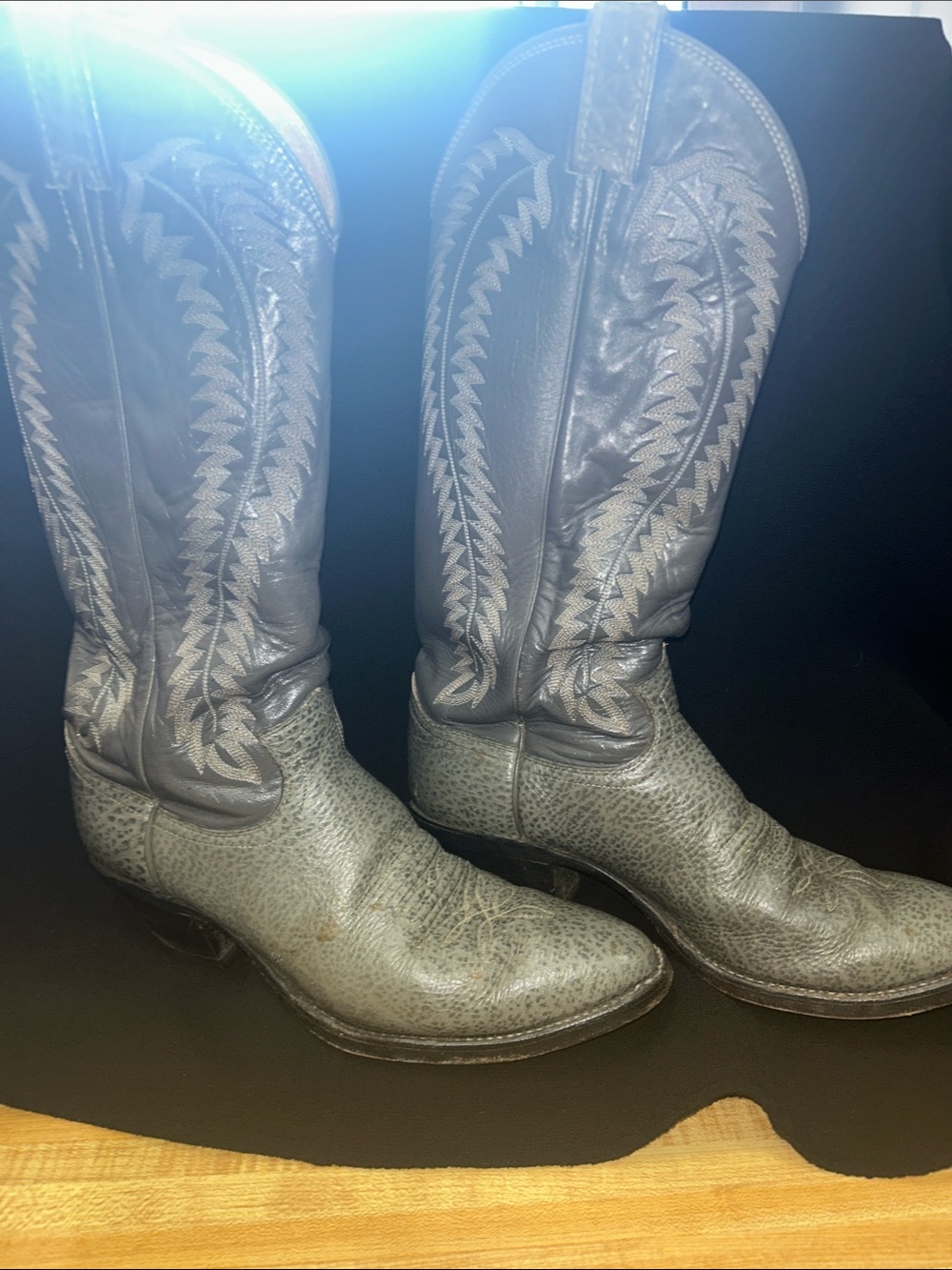 Justin Boots Gray Leather Western Heeled Boots